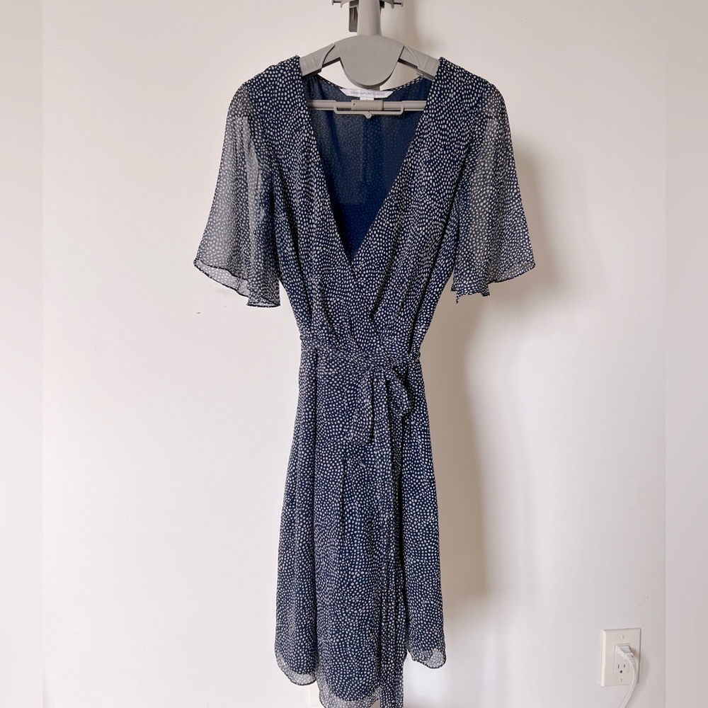 DVF navy silk wrap dress